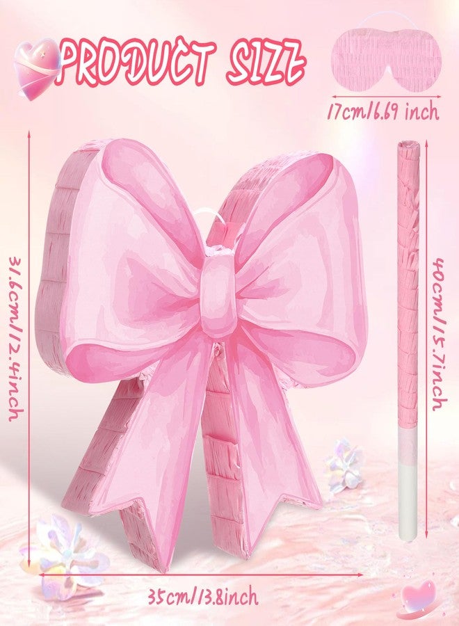 Threan Bow Piñata Bow Party Piñata with Bat Stick Blindfold Mask Conquette Birthday Centerpieces Decorations for Bridal Shower Wedding Anniversary Engagement Supplies(Pink) - Image 4